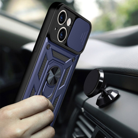 Husa pentru iPhone 13, Slide si Snap, Magnetic Ring, Blue