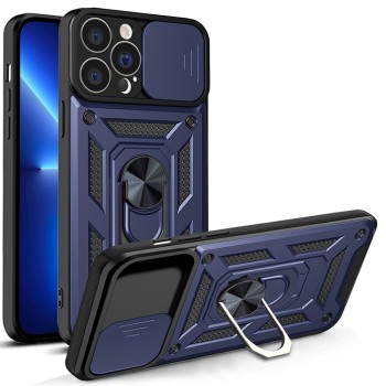 Husa pentru iPhone 13 Pro Max, Slide si Snap, Magnetic Ring, Blue