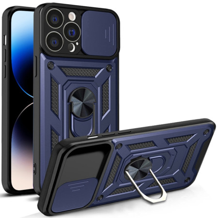 Husa pentru iPhone 14 Pro Max, Slide si Snap, Magnetic Ring, Blue