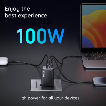 Incarcator Priza 2 x Tip-C, USB, GaN, 100W, Anker 737 Prime, Black