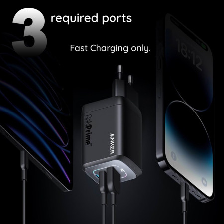 Incarcator Priza 2 x Tip-C, USB, GaN, 100W, Anker 737 Prime, Black
