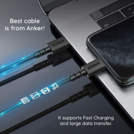 Cablu de Date Lightning la Tip-C, 0.9m, Anker Power Line Select, White