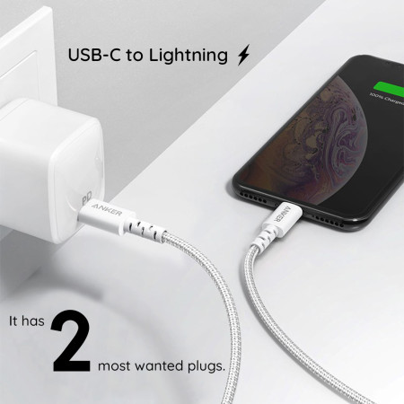Cablu de Date Lightning la Tip-C, 0.9m, Anker Power Line Select, White