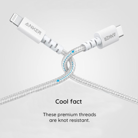 Cablu de Date Lightning la Tip-C, 0.9m, Anker Power Line Select, White