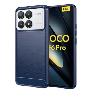 Husa Carbon Anti-Soc pentru Xiaomi Poco F6 Pro, Premium, Tech Protects, Blue