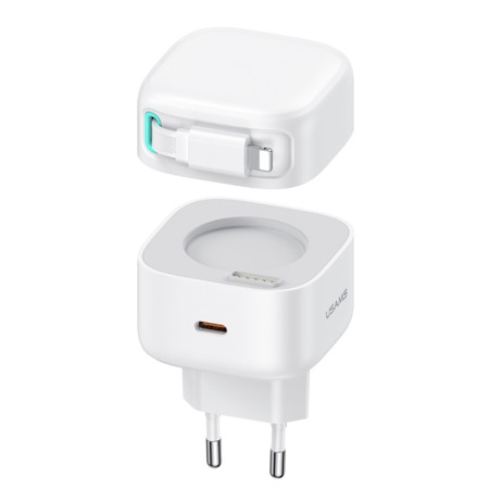 Incarcator Priza USB-C PD35W cu Cablu Lightning, Usams XMF, White