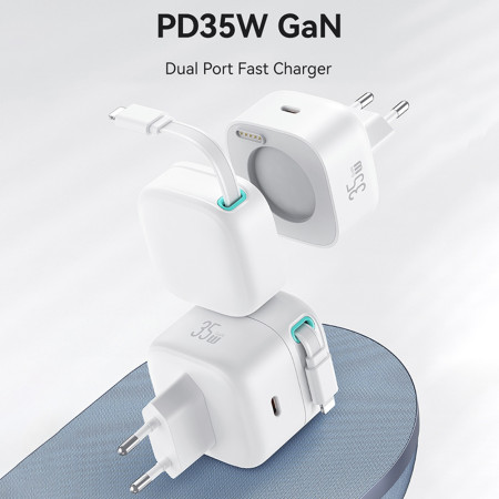 Incarcator Priza USB-C PD35W cu Cablu Lightning, Usams XMF, White