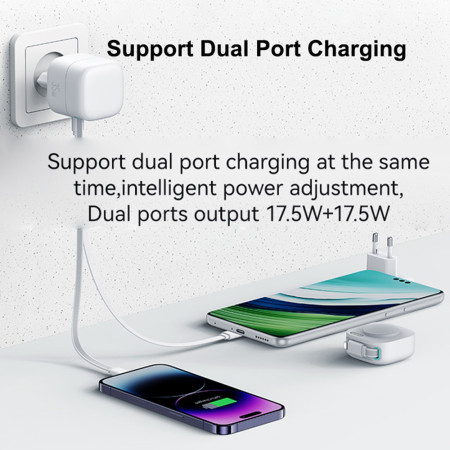 Incarcator Priza USB-C PD35W cu Cablu Lightning, Usams XMF, White