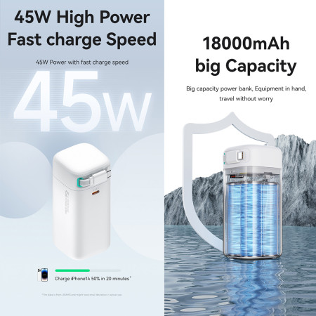 Baterie Externa 18000mAh USB-C PD45W cu Cablu Tip-C, Usams, White
