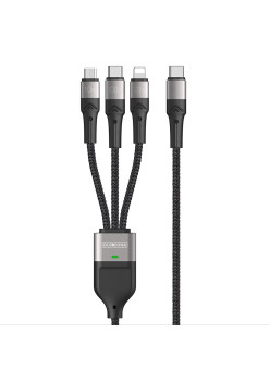 Cablu de Date 3 in 1, USB-C la Tipe-C, Lightning, Micro-USB, 100W, 1.3m, Duzzona, Grey