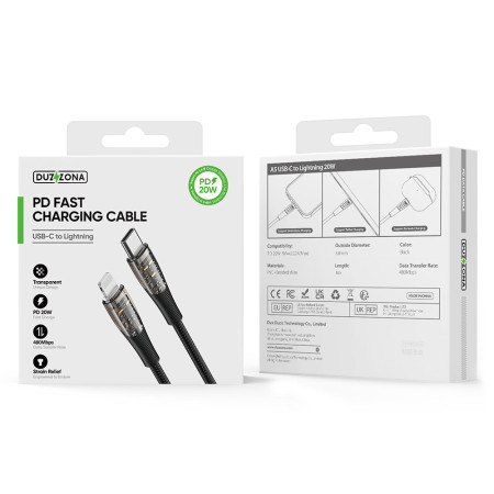 Cablu de Date USB-C la Lightning, 20W, 1m, Duzzona, Grey