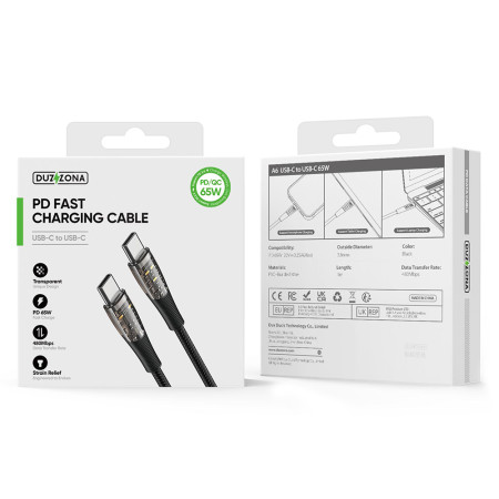 Cablu de Date Tipe-C la Tipe-C, 65W, 1m, Duzzona, Grey