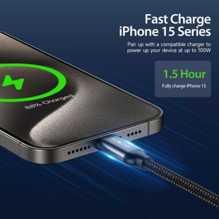 Cablu de date USB-C la USB-C, 100W, 1m, Duzzona, Grey