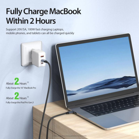 Cablu de date USB-C la USB-C, 100W, 1m, Duzzona, Grey