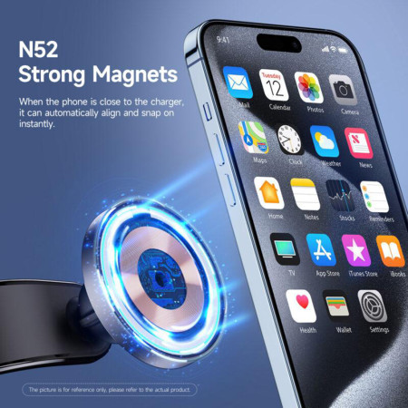 Suport Auto Magnetic cu Incarcare Wireless, 15W, Duzzona, Black