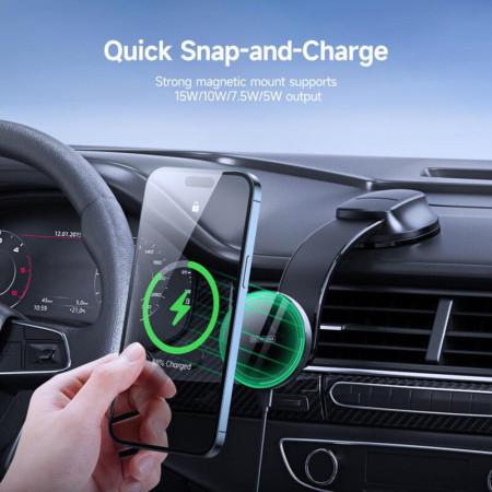 Suport Auto Magnetic cu Incarcare Wireless, 15W, Duzzona, Black