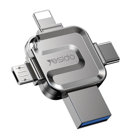 Stick memorie Yesido 4in1 OTG, USB, Tip-C, Micro-USB, Lightning, 5Gbps, 128GB, Grey