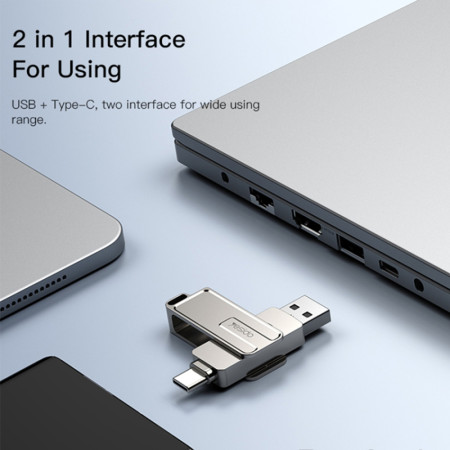 Stick memorie Yesido OTG, USB, Tip-C, 5Gbps, 128GB, Silver