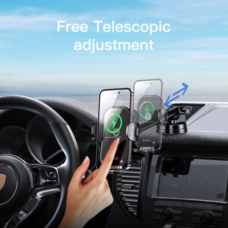 Suport telefon auto Yesido cu încărcare Wireless pentru parbriz și bord, 15W, Black