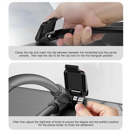 Suport telefon auto Yesido pentru Parbriz si Bord, Brat reglabil, Black