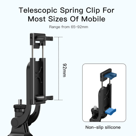 Selfie Stick Yesido Stabil, Adjustabil, 360° Rotatie, Telecomanda, Compatibil Surub 1/4, Negru