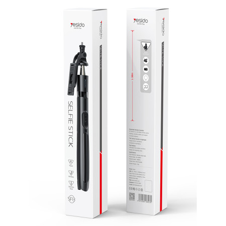 Selfie Stick Yesido Stabil, Adjustabil, 360° Rotatie, Telecomanda, Compatibil Surub 1/4, Negru