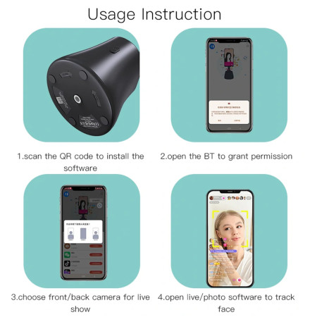 Selfie Stick Yesido Stabil, Recunoastere inteligenta a fetei, 360° Rotatie, Black