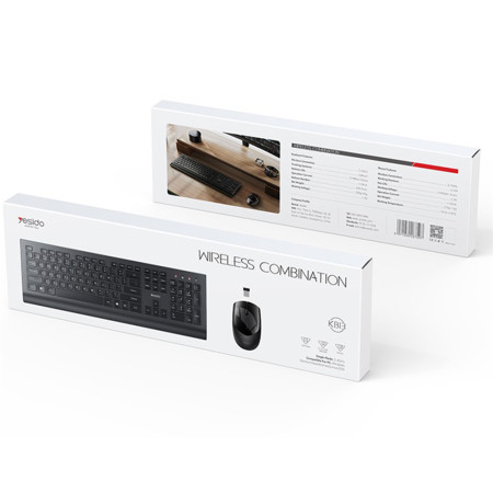 Kit tastatura si mouse wireless Yesido 2.4G Connection, Ergonomic Design, Black