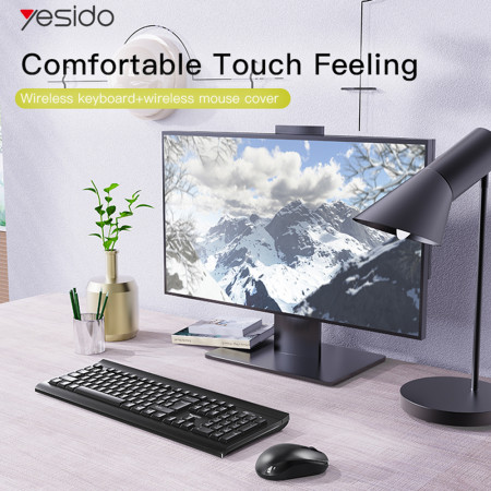 Kit tastatura si mouse wireless Yesido Intelligent Hibernation, PlugandPlay, Black