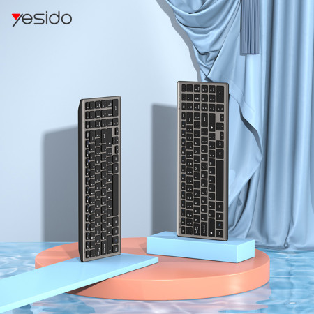 Tastatura wireless Yesido 2.4G Conexiune, pentru Laptop, Tableta, Windows, Mac, Linux, Grey