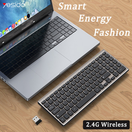 Tastatura wireless Yesido 2.4G Conexiune, pentru Laptop, Tableta, Windows, Mac, Linux, Grey