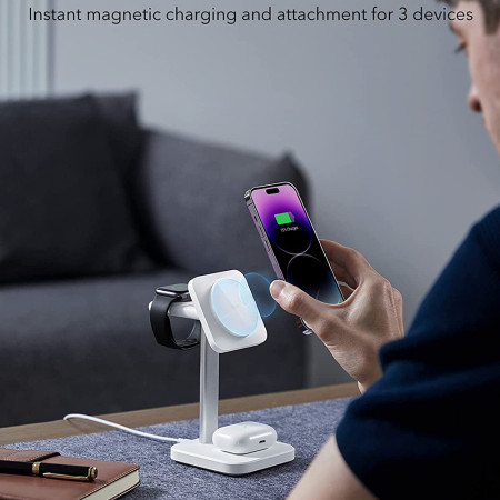 Statie de Incarcare MagSafe pentru Apple cu Incarcator pentru Ceas Portabil, ESR HaloLock, White