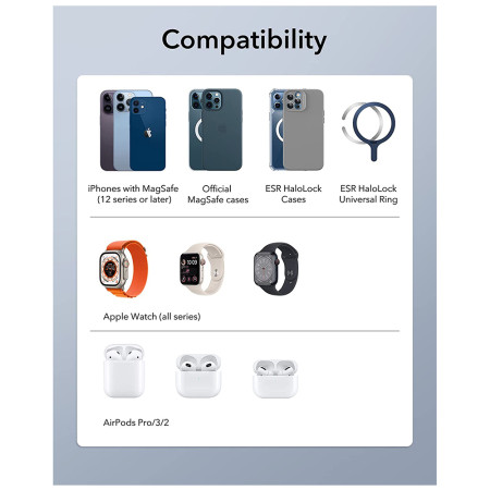 Statie de Incarcare MagSafe pentru Apple cu Incarcator pentru Ceas Portabil, ESR HaloLock, White