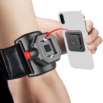 Husa Armband cu Locker pentru Sport, Velcro Mounting Strap, Button Deblocare Rapida, 3M Glue, max 6.8", Black