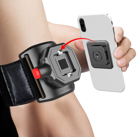 Husa Armband cu Locker pentru Sport, Velcro Mounting Strap, Button Deblocare Rapida, 3M Glue, max 6.8", Black