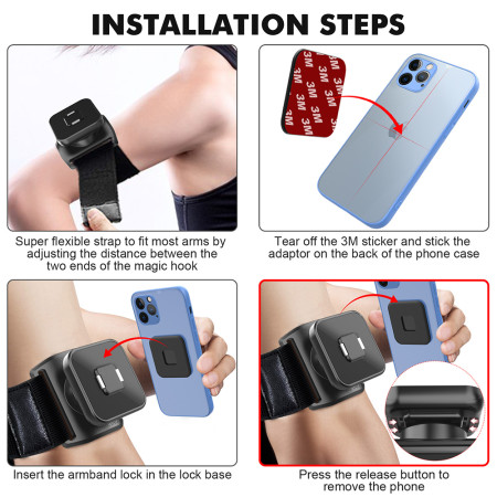 Husa Armband cu suport Suction Cup Magnetic, Velcro Mounting Strap, 3M Sticker, max 6.8", Negru
