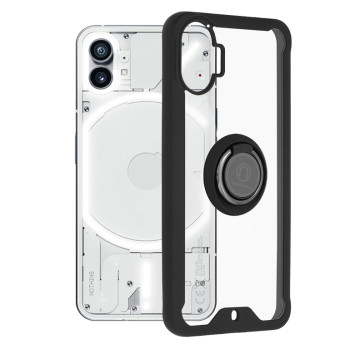 Husa telefon compatibila Nothing Phone 1, Glinth Magnet Auto si Inel Rotativ, Transparent