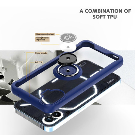 Husa telefon compatibila Nothing Phone 1, Glinth Magnet Auto si Inel Rotativ, Transparent