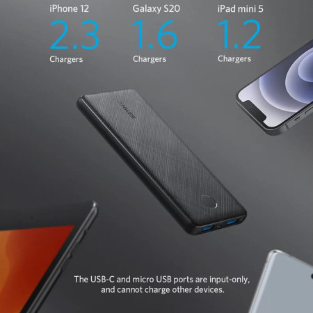 Baterie Externa Tip-C, 2x USB, 10000mAh, Anker PowerCore Slim, Black