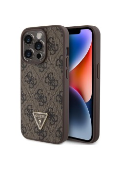 Husa pentru iPhone 15 Pro - Guess Leather 4G Triangle Strass - Brown