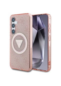 Husa pentru Samsung Galaxy S25 - Guess IML Metal Glitter 4G Circle Triangle MagSafe - Pink