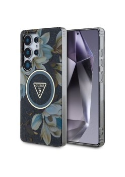 Husa pentru Samsung Galaxy S25 Ultra - Guess IML Metal Glitter Flowers Triangle MagSafe - Black
