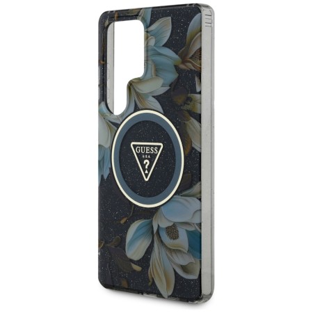 Husa pentru Samsung Galaxy S25 Ultra - Guess IML Metal Glitter Flowers Triangle MagSafe - Black
