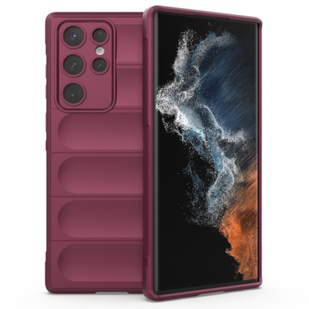 Husa pentru Samsung Galaxy S22 Ultra, Antisoc, Margini Striatii, Magic Shield, Bordeaux
