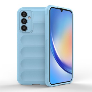 Husa pentru Samsung Galaxy A34 5G, Antisoc, Margini cu Striatii, Design Minimalist, Bleu
