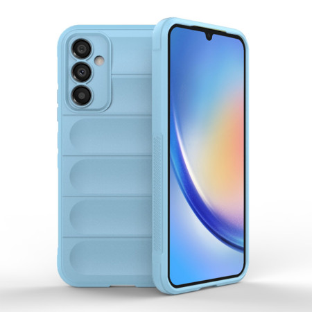 Husa pentru Samsung Galaxy A34 5G, Antisoc, Margini cu Striatii, Design Minimalist, Bleu