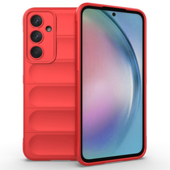 Husa pentru Samsung Galaxy A55 5G, Antisoc, Margini cu Striatii, Design Minimalist, Red