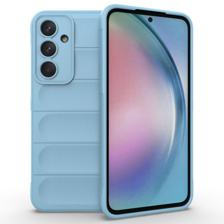 Husa pentru Samsung Galaxy A55 5G, Antisoc, Margini cu Striatii, Design Minimalist, Bleu