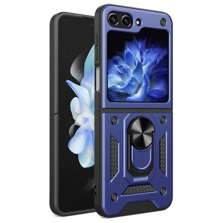 Husa pentru Samsung Galaxy Z Flip 5 Slide si Snap, Magnetic Ring, Blue