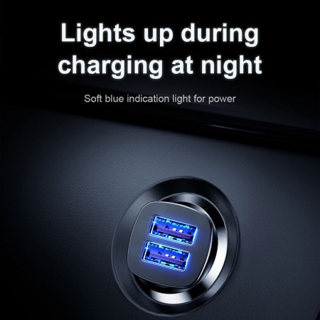 Baseus - Square Metal A+A 30W Dual QC3.0 Quick Car Charger - Black